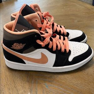 Jordan Mid Sneakers in Black, White and Peach